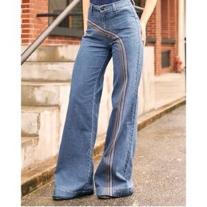 Modcloth Blue Wide-Leg Jeans with Rainbow Side Stripe